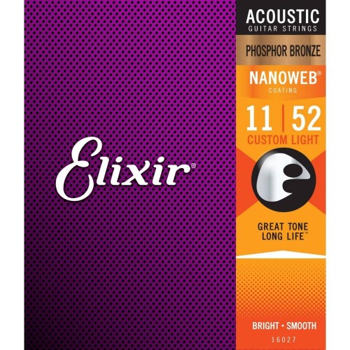 Elixir Nanoweb 11-52  phosphor bronze Acoustic by Elixir - Guitar Strings, music equipment Nottingham.
